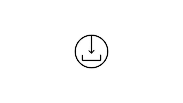 Minimalist black download featuring a downward arrow inside a circular frame isolated on a solid white background for web interface