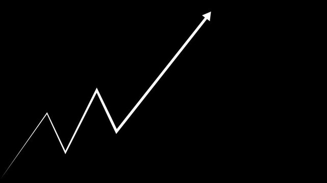 White line graph showing upward trend with arrow pointing towards right corner on a solid black background representing financial growth