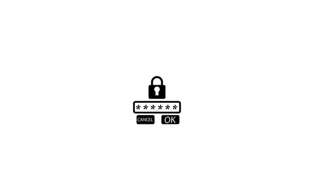 Black password login box with padlock symbol and buttons for cancel and ok isolated on a white background representing digital security