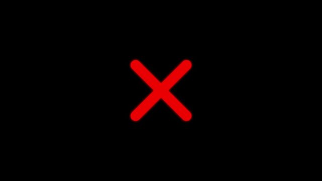Bright red cross symbol with rounded ends centered on a solid black background for user interface and error notification alerts
