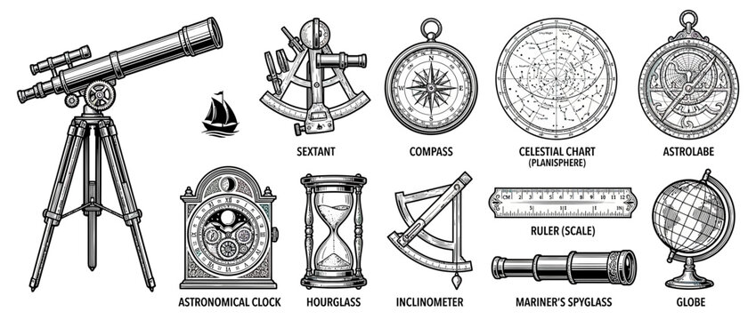 Vintage Navigation and Astronomy Tools Collection