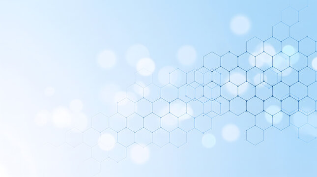 Abstract blue hexagon pattern with glowing light particle representing modern medical technology digital background design