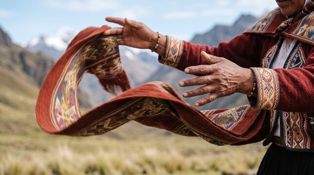 Expressive hands guide a woven textile in dance