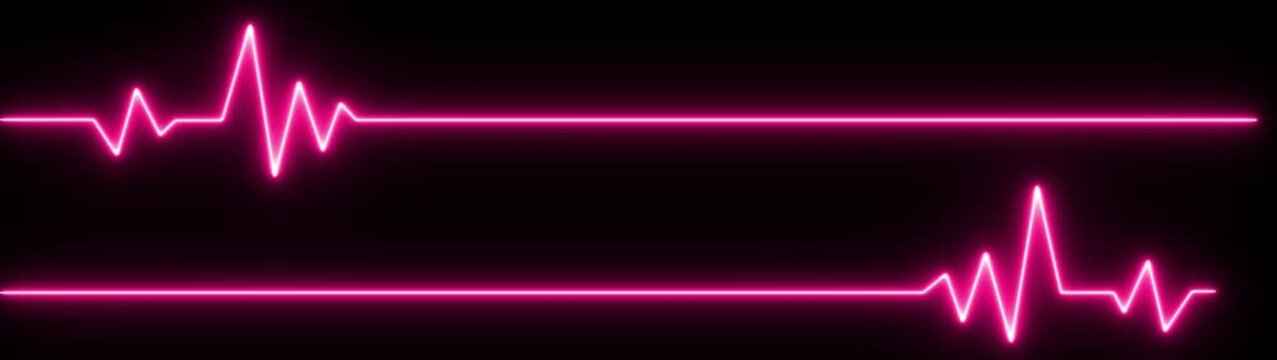 Neon pink ekg heartbeat monitor pulse line animation on black background, medical cardiology