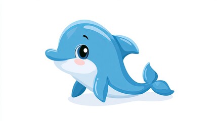 Naklejka premium Cute dolphin sits alone on white. Flat cartoon style.