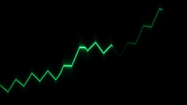 Neon green digital growth graph rising on black background, financial data analysis concept chart finance