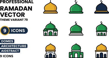 Professional Ramadan Vector Icons Theme Variant 79 Islamic Domes Architecture © saridi
