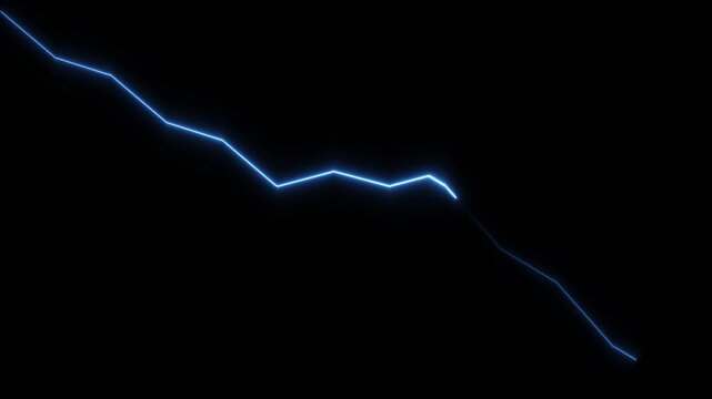 Neon blue financial downtrend line graph, stock market crash animation, economic decline concept, digital data visualization on black background