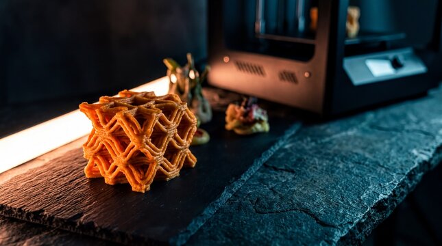 culinary innovation, a vibrant arrangement of intricately designed printed food elevates culinary art