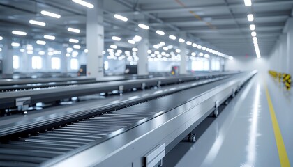 Fototapeta premium Modern industrial conveyor system in bright factory interior