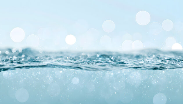 a subtle pale blue surface of transparent water with diffused light, and a clean abstract background for refreshing moisturizing skincare