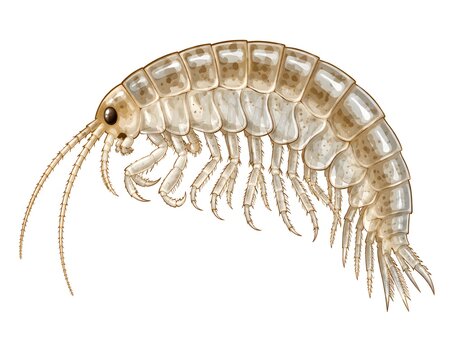 Scientifically Accurate Amphipod Crustacean Illustration Isolated on White Background