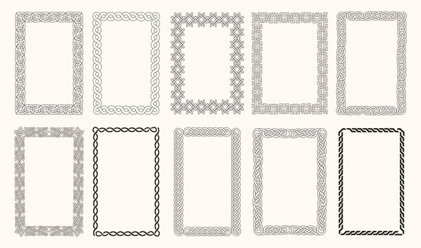 Celtic Knot Border Frame Set Line Art