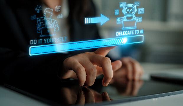 Innovative Technology Concept Emphasizing AI Delegation and User Empowerment in a Modern Business Environment. Liminal.
