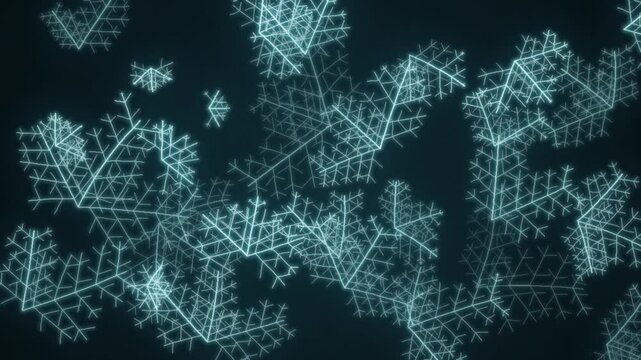 Ice Crystal Frost Growing Dendritic Branches Glowing Cool Blue Winter Abstract Motion Background Seamless Loop in bright teal tones