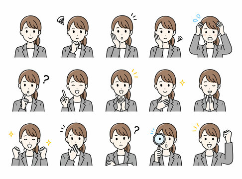 Young Female Sales Representative Expression Illustration Set