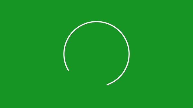 Minimalist white loading spinner animation on chroma key green screen progress circle