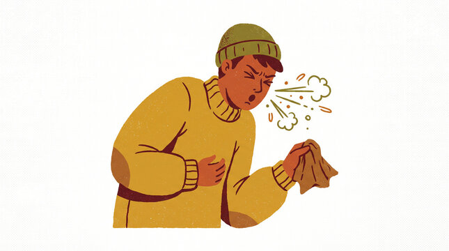 Man coughing into tissue during winter cold season