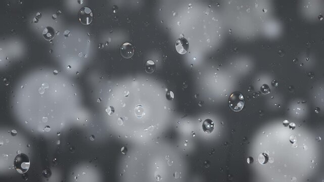 Raindrops on window glass with blurred city bokeh seamless loop in rich slate tones