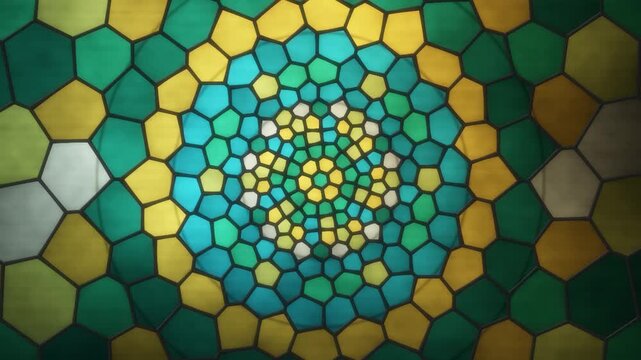 Stained Glass Rose Window Cathedral Jewel Light Seamless Loop in subtle emerald tones