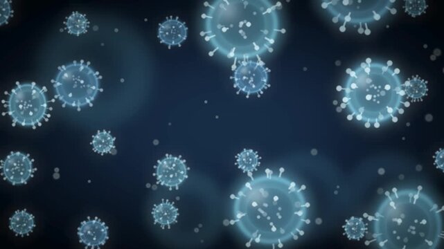Microscopic virus particles floating in a medical medium seamless loop in deep navy tones