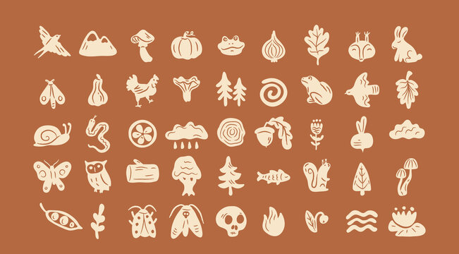 Autumn Folk Silhouettes Hand Drawn