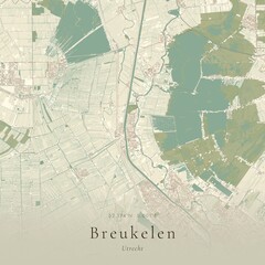 Naklejka premium Vintage Canvas Map of Breukelen, Netherlands | Scandinavian Wall Art | Historic Topographic