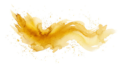 Obraz premium Ochre yellow watercolor paint smear with artistic splatters and textured edges on a transparent background, for digital projects, png. ai generated isolated on a transparent background