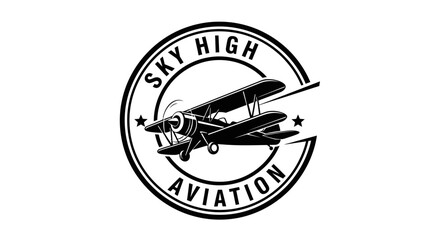 Sky High Aviation Vintage Biplane Logo Emblem © kiki__