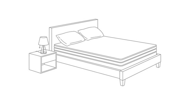 Minimalist Line Art Illustration of a Bed and Nightstand