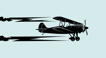 Vintage Biplane Silhouette with Motion Trails © kiki__