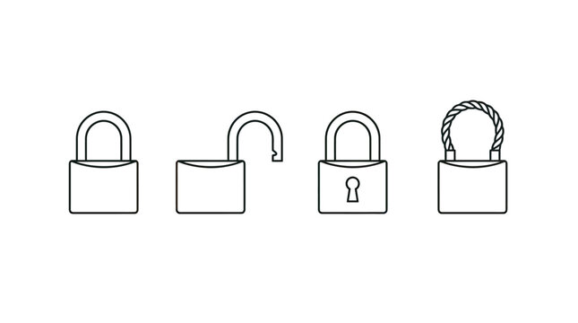 Set of four padlock icons with varying security levels and designs
