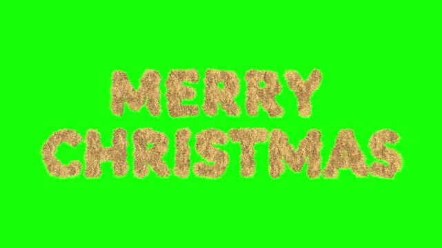 3D Christmas inscription made of glowing golden snowflakes and decorations