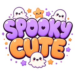 Naklejka premium Cute Spooky Halloween Ghosts and Stars Cartoon Style