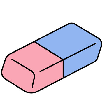 Pink and blue two-tone eraser for correcting pencil mistakes vector icon design.