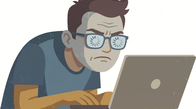 Frustrated Man Looking At Laptop With Loading Screen