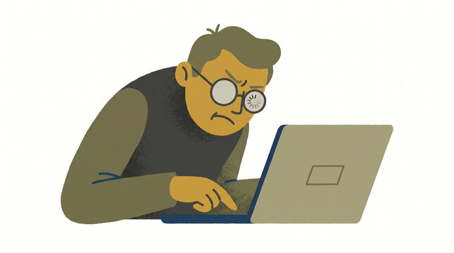 Angry Man Typing Fast On Laptop With Reflection