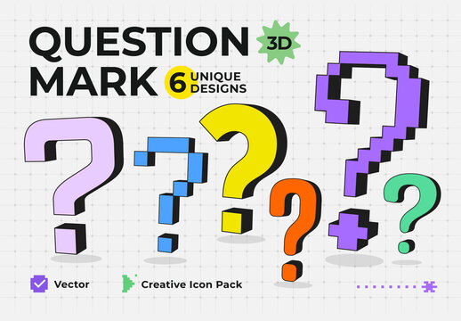 Creative 3D Question Mark Symbol Set