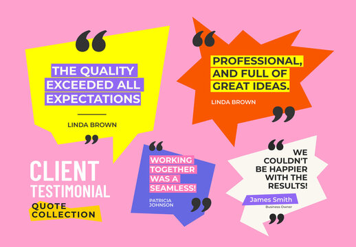 Client Testimonial Speech Bubbles Layout with Quote Marks
