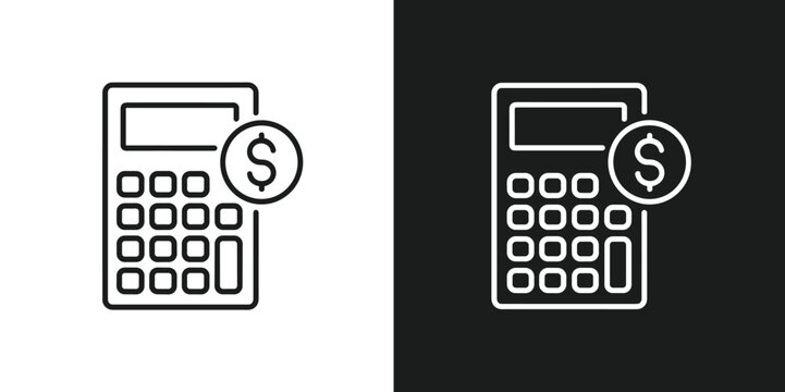 Calculator and Dollar Symbol: A minimalist line art icon depicting a calculator with a dollar sign on a split black and white background, symbolizing finance and accounting.