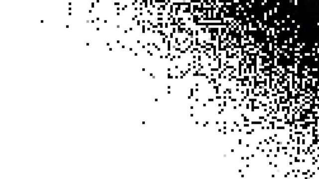 Pixel transition animation with black and white digital block effect. Grunge noise dissolve gradient loop background