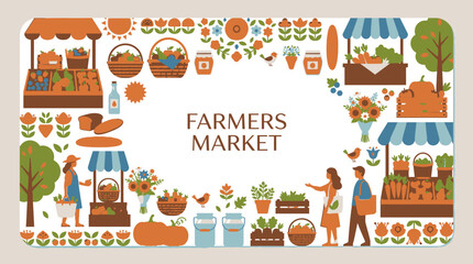 Fototapeta premium Fresh produce and local farmers market border.