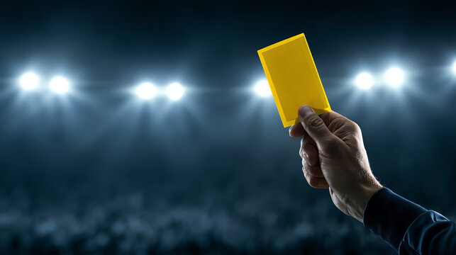 A referee shows a yellow card to signal a foul during an intense game, highlighting the significant moments in competitive sports.