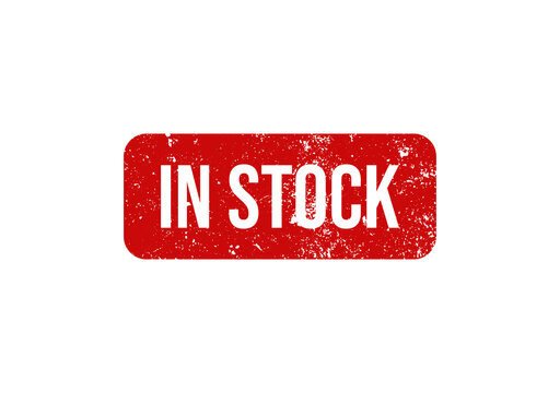 In stock rubber stamp badge with distressed grunge texture design.
Red in stock stamp label featuring vintage worn effect style.