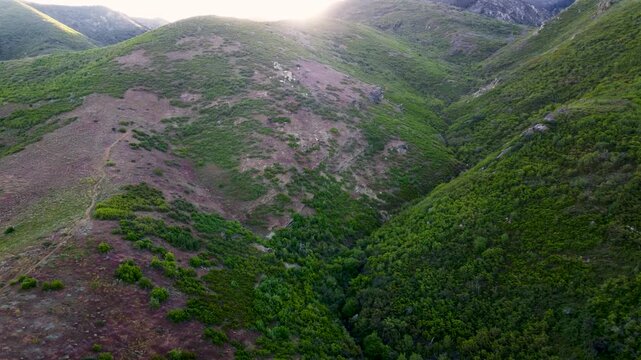 4K Aerial Drone Video Summer Sunrise Over Fernwood Cabin Trail Layton Utah Looking West Across Davis County Valley to Great Salt Lake and Wasatch Mountains