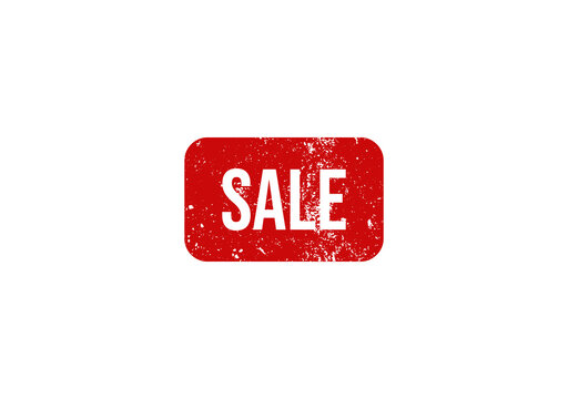Sale rubber stamp badge with distressed grunge texture design.
Red sale stamp label featuring vintage worn effect style.