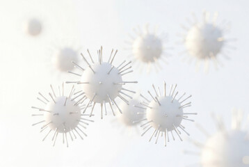 Obraz premium Abstract spherical virus particles with silver spikes on bright background