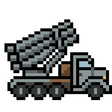 8-bit retro pixel art military artillery missile truck vector illustration