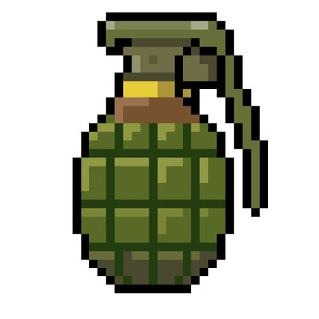 Military hand grenade pixel art weapon explosive icon for action game inventory asset