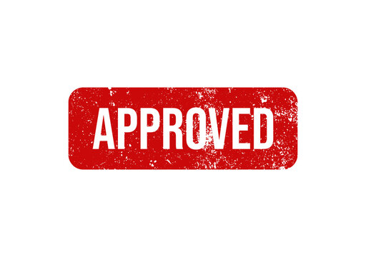 Approved rubber stamp badge with distressed grunge texture design.
Red approved stamp label featuring vintage worn effect style.